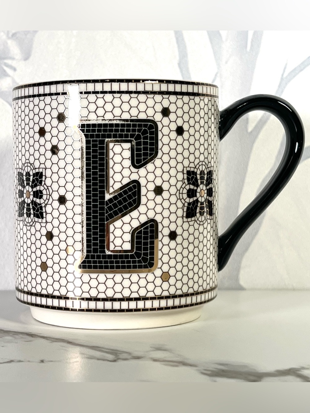 Anthropologie E Monogram Bistro Tile Margot Mug